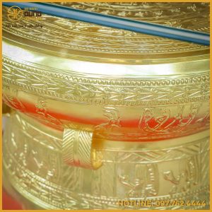Quả trống đồng đỏ dát vàng đường kính 50cm 