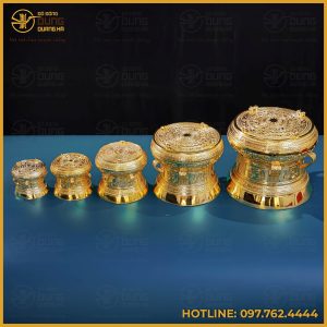 Tổng hợp mẫu trống đồng mạ vàng lưu niệm đầy đủ kích thước