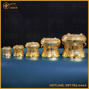 Tổng hợp mẫu trống đồng mạ vàng lưu niệm đầy đủ kích thước