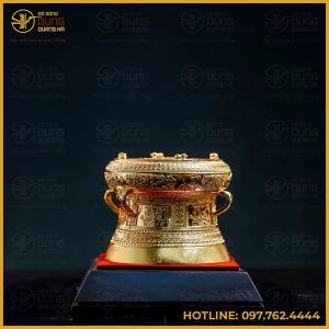 Quà tặng trống đồng vàng mộc đường kính 12cm cao 10cm