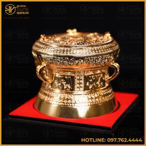 Trống đồng mạ vàng lưu niệm đường kính 10cm cao 8cm
