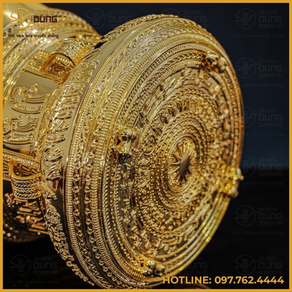 Quả trống đồng quà tặng mạ vàng đường kính 30cm cao cấp