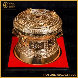Trống đồng mạ vàng lưu niệm đường kính 10cm cao 8cm