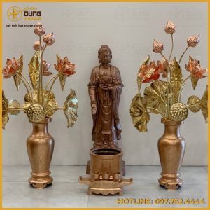 Tượng Phật A Di Đà bằng đồng đỏ đứng cao 60cm