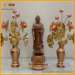 Tượng Phật A Di Đà bằng đồng đỏ đứng cao 60cm