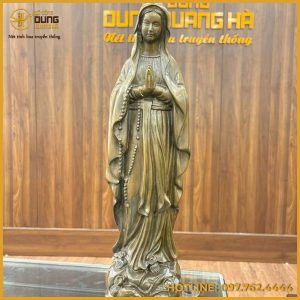 Tượng Đức Mẹ bằng đồng vàng hun giả cổ cao 40 cm