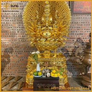 Tượng Phật Nghìn Mắt Nghìn Tay bằng đồng đỏ dát vàng cao 3m3