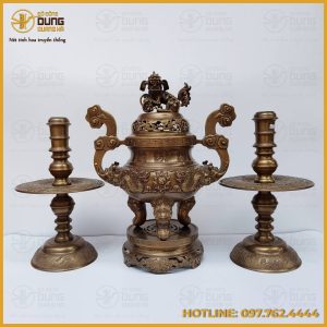 Bộ tam sự nến chạm song long chầu nguyệt làm màu cổ kính