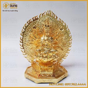 Tượng Phật Thiên Thủ Thiên Nhãn ngự đài sen Bằng Đồng Mạ Vàng 24k cao cấp