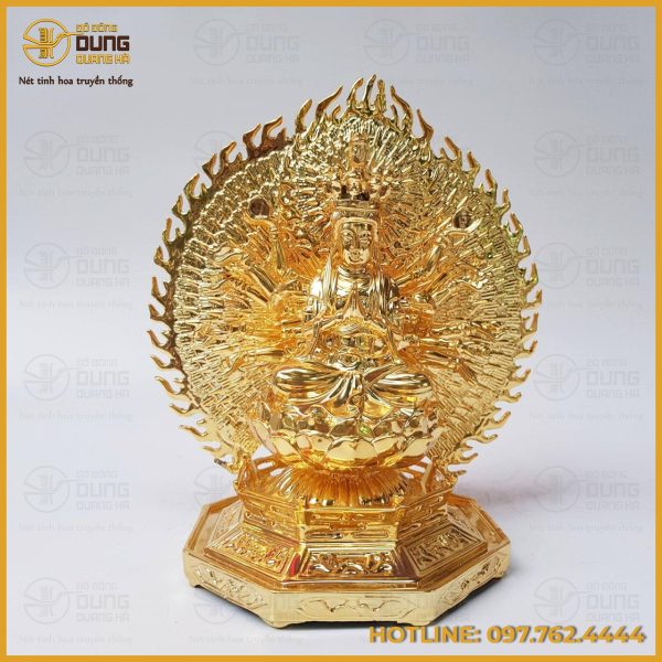 Tượng Phật Thiên Thủ Thiên Nhãn ngự đài sen Bằng Đồng Mạ Vàng 24k cao cấp