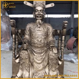 Tượng cụ tổ ngồi ghế rồng bằng đồng đỏ làm màu cao cấp