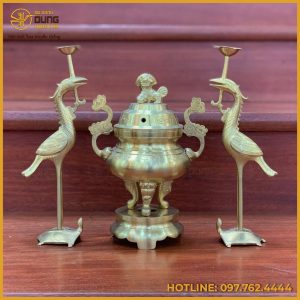 Bộ tam sự hạc thờ cúng bằng đồng trơn cao cấp