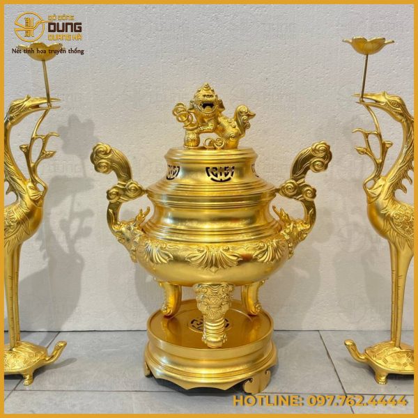 Bộ tam sự hạc bằng đồng dát vàng cao cấp
