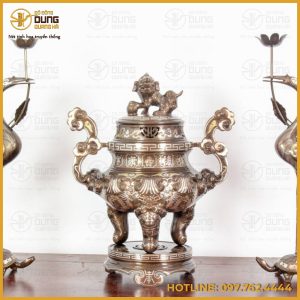 Bộ tam sự hạc thờ cúng đỉnh chạm sòi khảm tam khí cao cấp