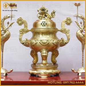 Bộ tam sự hạc thờ cúng bằng đồng catut