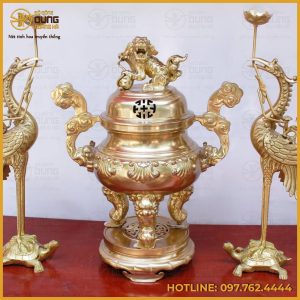 Bộ tam sự hạc bằng đồng vàng thờ cúng