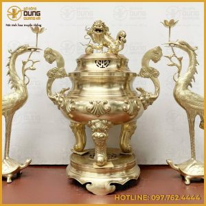 Bộ tam sự hạc đỉnh chạm sòi đồng catut