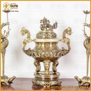 Bộ tam sự hạc đồng vàng hai công nghệ thờ cúng