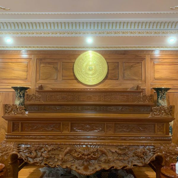 Hoàn thiện và lắp đặt mặt trống đường kinh 90cm dát vàng tại Hà Nam