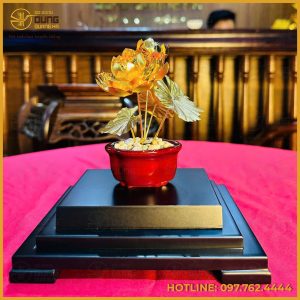 Quà tặng lưu niệm chậu hoa sen mạ vàng cao cấp
