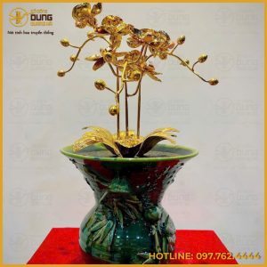 Chậu lan 3 cành bằng đồng mạ vàng 24K cao cấp