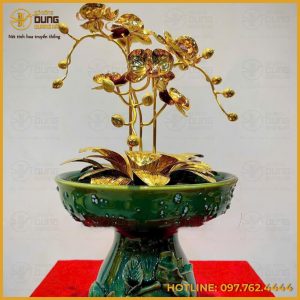 Quà tặng chậu lan 3 cành bằng đồng mạ vàng