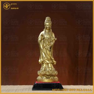 Tượng Phật Quán Thế Âm đồng vàng làm màu cao 36cm ngang 12cm nặng 6kg