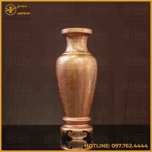 Lọ hoa chạm rồng đồng đỏ phủ bóng cao 38cm