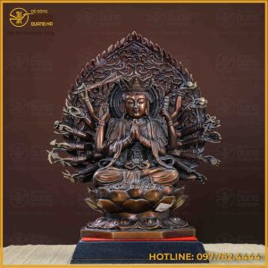 Tượng Phật Chuẩn Đề đồng vàng hun cao 40cm ngang 35cm sâu 20cm