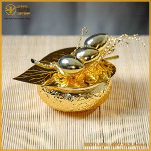 Bộ cơi trầu 5 quả cau đồng vàng mạ vàng