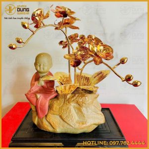 Chậu hoa lan mạ vàng bằng đồng phong thuỷ