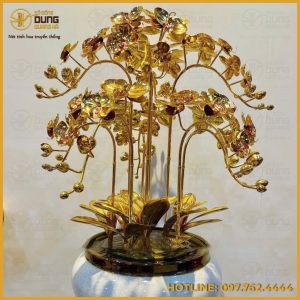 Chậu hoa lan bằng đồng mạ vàng tinh xảo