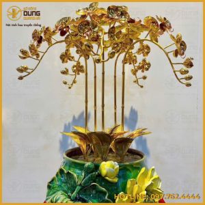 Chậu hoa lan bằng đồng 5 cành tinh xảo
