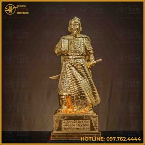 Tượng Trần Hưng Đạo đồng đỏ áo giáp cày nổi dát vàng 50cm