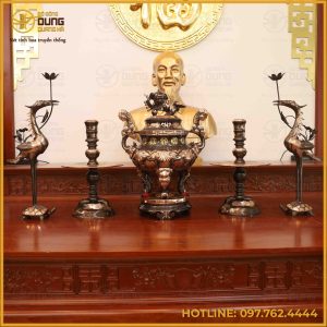 Bộ ngũ sự hoa sòi đồng đỏ cạo màu cao 60cm