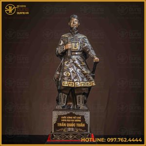 Tượng Trần Hưng Đạo đồng đỏ khảm ngũ sắc cao 38cm