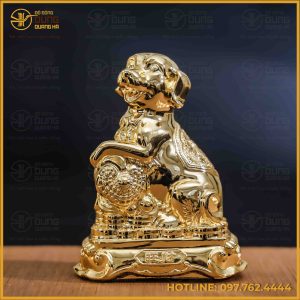 Tượng chó đồng vàng mạ vàng kích thước 15x12cm nặng 1,2kg
