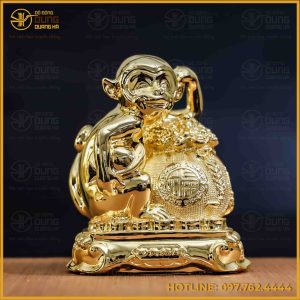 Tượng khỉ đồng vàng mạ vàng kích thước 17x13cm nặng 1kg