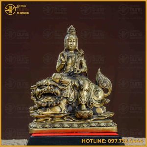 Tượng Văn Thù Bồ Tát đồng vàng kích thước 30x25cm