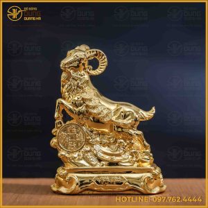 Tượng dê đồng vàng mạ vàng kích thước 15x13cm nặng 1,1kg