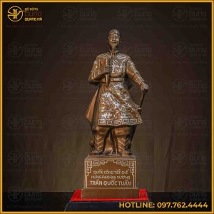 Tượng Trần Hưng Đạo đồng đỏ khảm tam khí cao 38cm