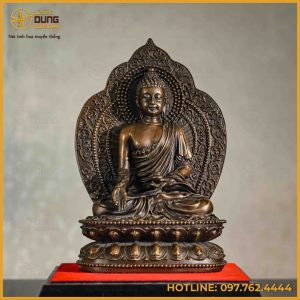 Tôn tượng Phật Dược Sư đồng vàng hun cao 28cm