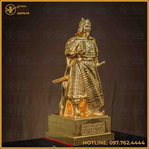 Tượng Trần Hưng Đạo đồng đỏ áo giáp cày nổi dát vàng 50cm
