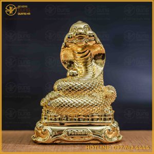 Tượng rắn đồng vàng mạ vàng kích thước 17x13cm nặng 1kg