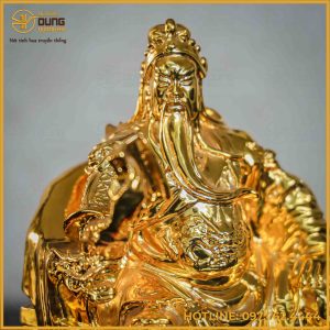 Tượng Quan Công đọc sách đồng vàng mạ vàng cao 25cm