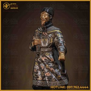 Tượng Trần Hưng Đạo đồng đỏ khảm tam khí kĩ cao 38cm