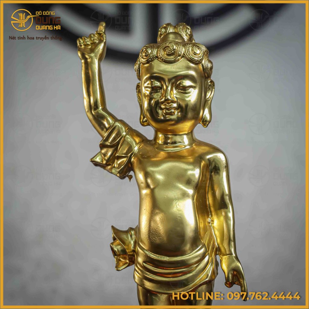 Tượng Phật Đản Sinh đồng vàng dát vàng đài loan cao 38cm