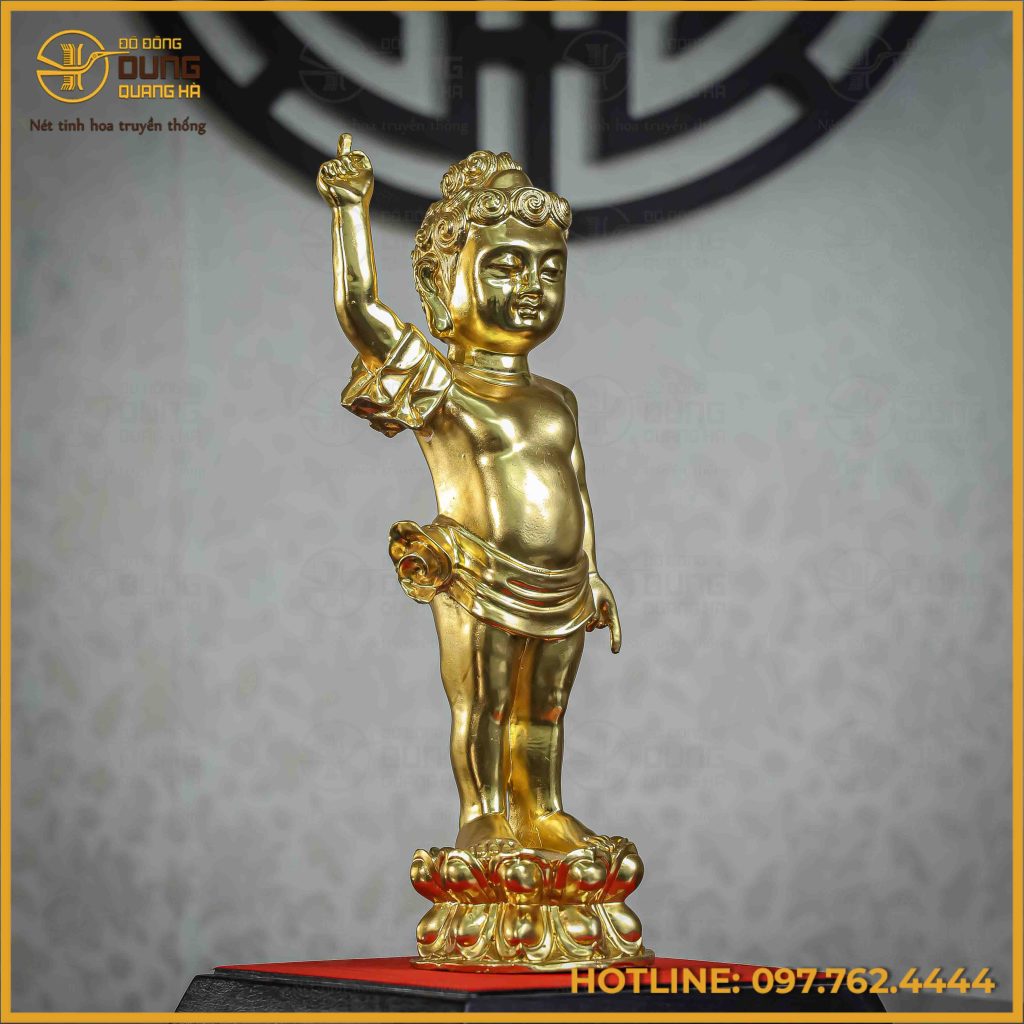 Tượng Phật Đản Sinh đồng vàng dát vàng đài loan cao38cm