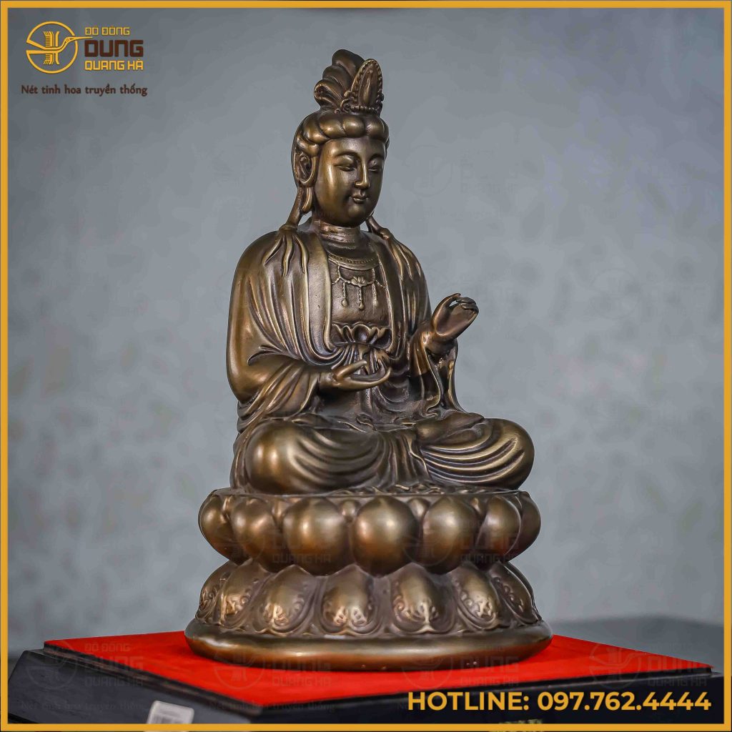 Tượng Phật Đại Thế Chí bằng đồng vàng hun cao 27cm