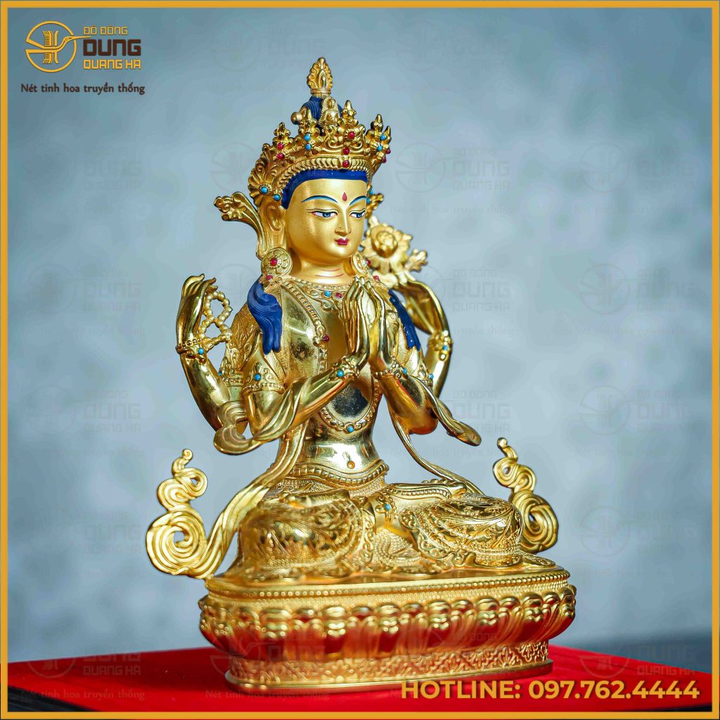 Tôn tượng Quan Âm Tứ Thủ bằng đồng Đài Loan kích thước 21,5cm x 16cm x 9cm